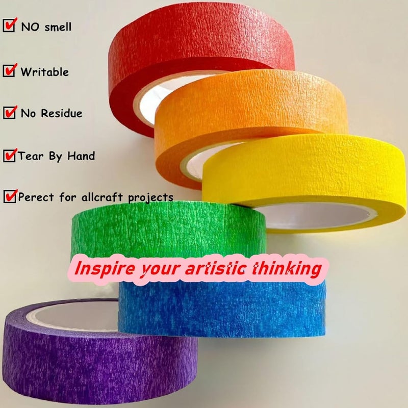 JIMROLA 6 Rolls Colored Masking Tape，colored painters tape，0.6" x14.3Yard Drafting Tape,Colored Painters Tape for Arts and Crafts，Labeling Tape, Paper Tape,DIY Decorative Coding Decoration Teaching Supplies - Image 2